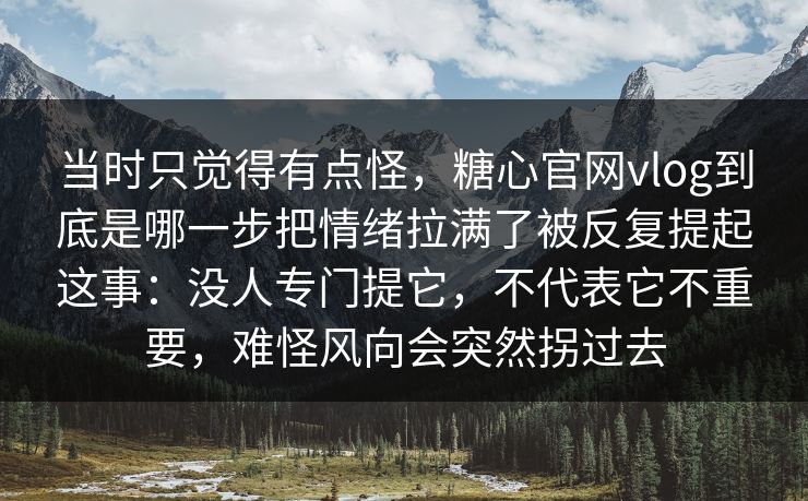 当时只觉得有点怪，糖心官网vlog到底是哪一步把情绪拉满了被反复提起这事：没人专门提它，不代表它不重要，难怪风向会突然拐过去