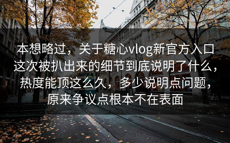 本想略过，关于糖心vlog新官方入口这次被扒出来的细节到底说明了什么，热度能顶这么久，多少说明点问题，原来争议点根本不在表面