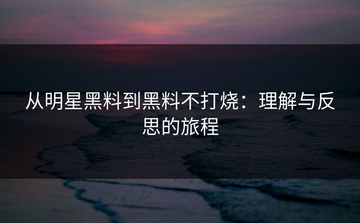 从明星黑料到黑料不打烧：理解与反思的旅程