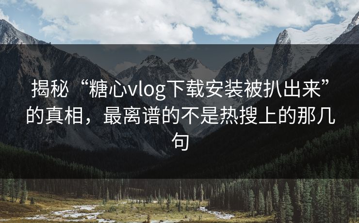 揭秘“糖心vlog下载安装被扒出来”的真相，最离谱的不是热搜上的那几句