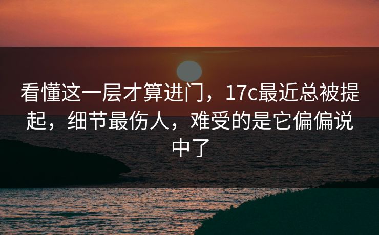 看懂这一层才算进门，<strong>17C</strong>最近总被提起，细节最伤人，难受的是它偏偏说中了