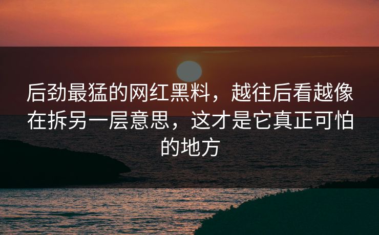 后劲最猛的网红黑料，越往后看越像在拆另一层意思，这才是它真正可怕的地方